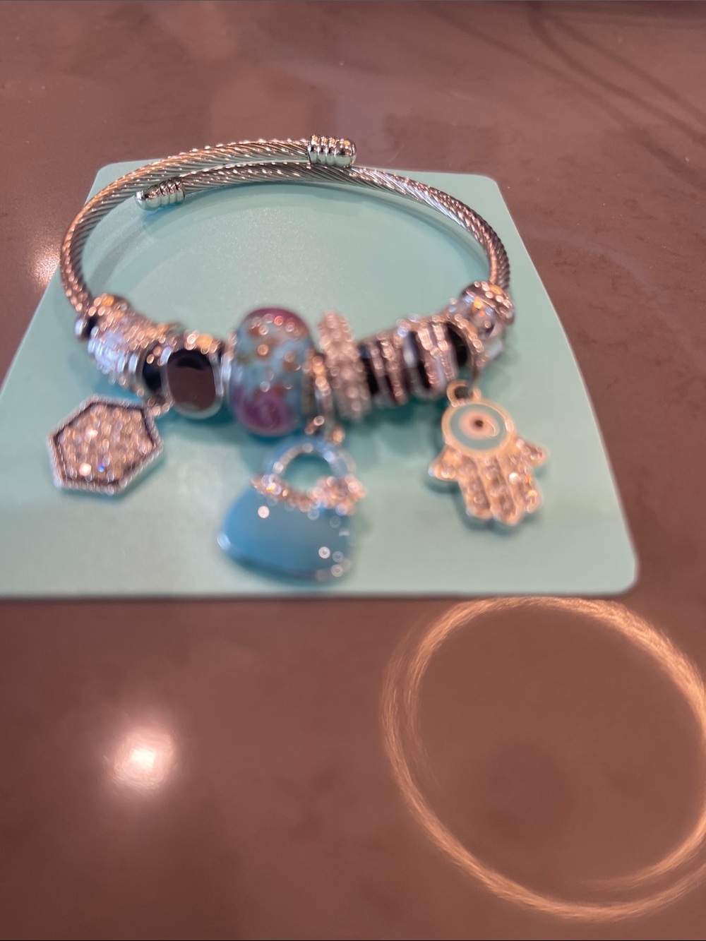 Evil eye 🧿 Silver Charm Bracelet with Turquoise Heart and Crystal Accents - Picture 5 of 5